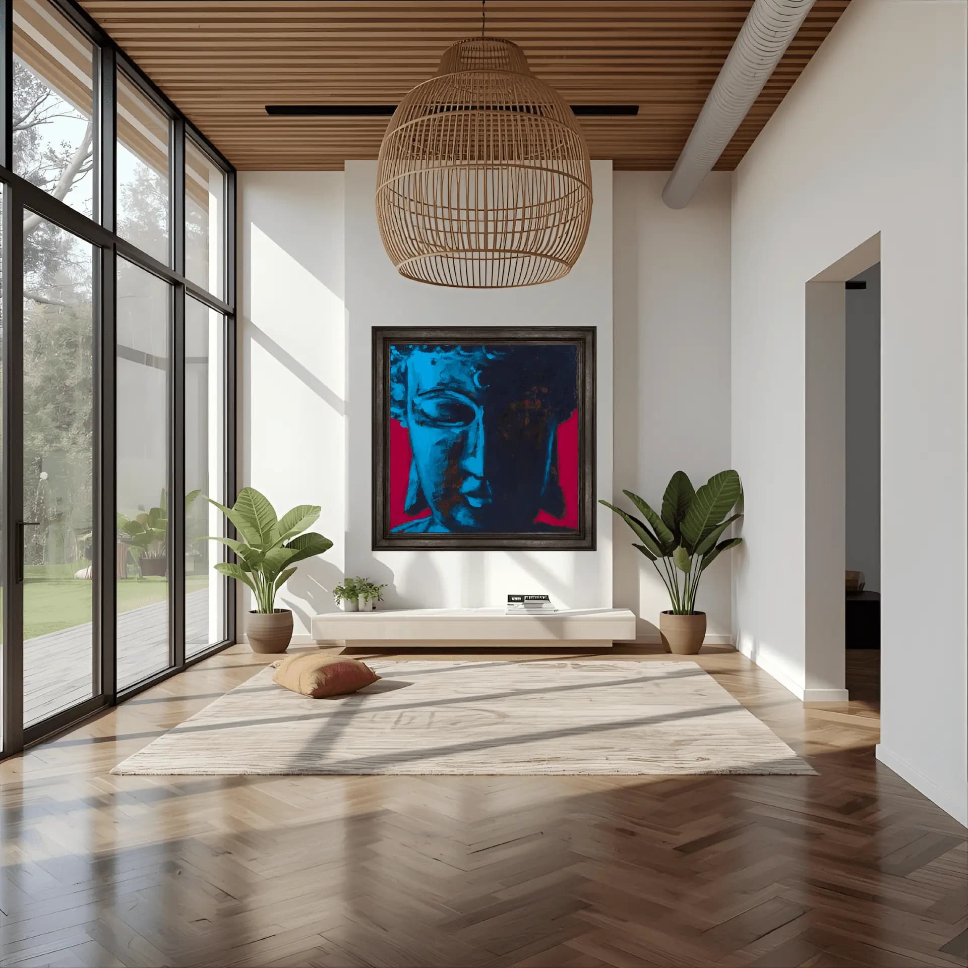 Yoga Studio background with Buddha painting blue