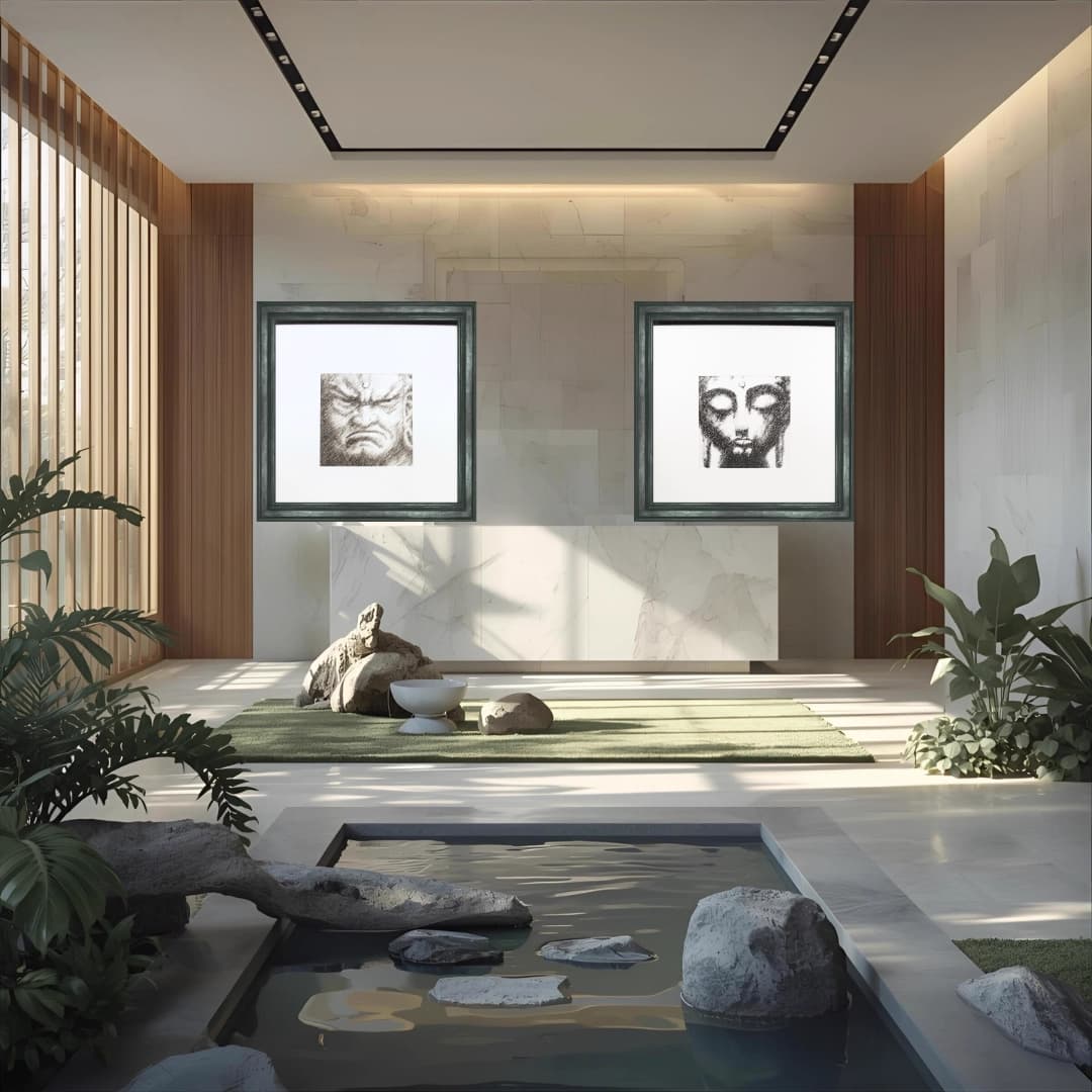 Yoga Studio zen garden room with Fudo Myo ink drawing